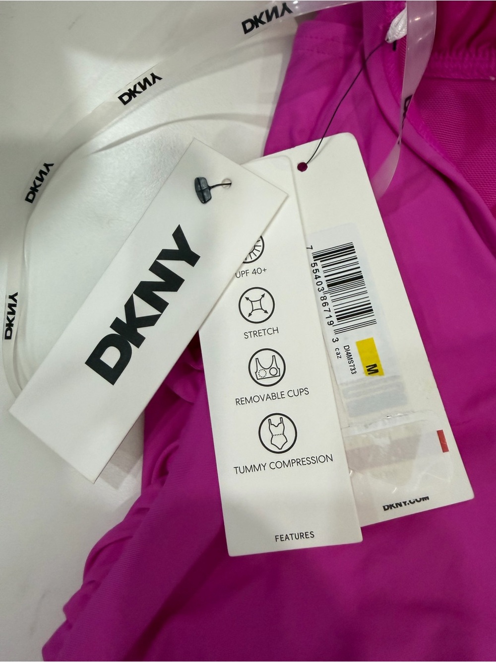 DKNY Carnation Pink Halter Tummy Control One Piece Swimsuit NWT M - Picture 5 of 6